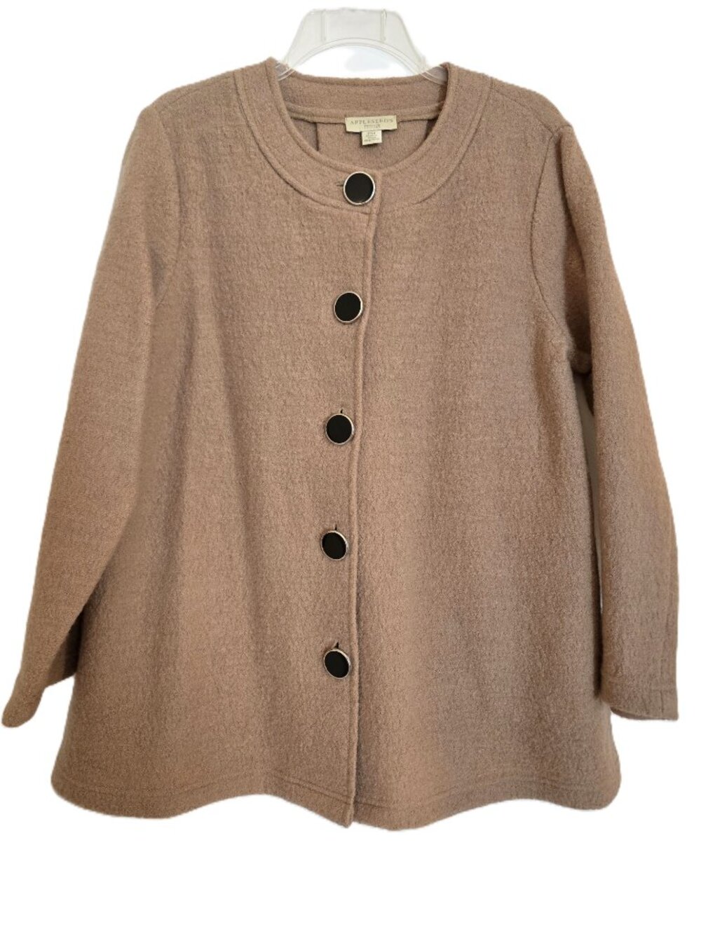 Appleseed's Petites PM 100% Boiled Wool Coat Camel Tan Button Front Jacket